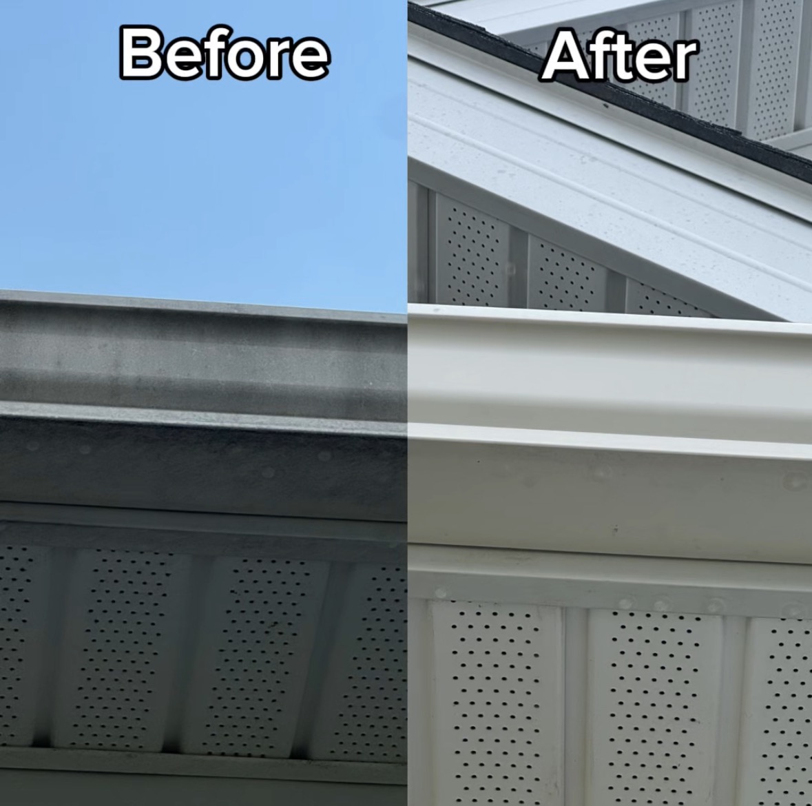 Before and after gutter brightening