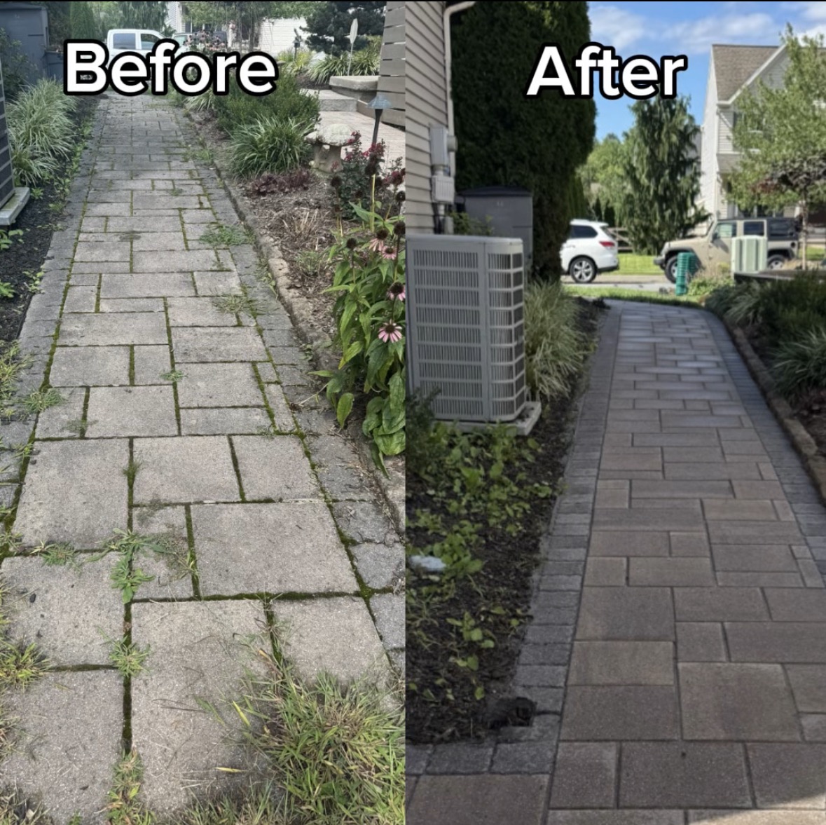 Before and after paver re-sanding
