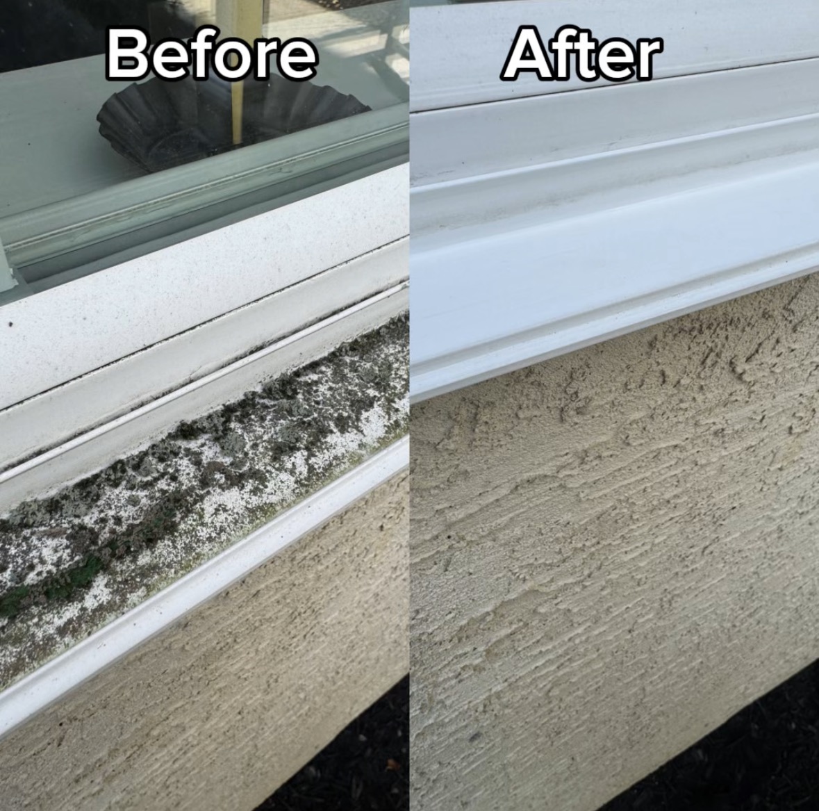 Before and after window trim and stucco cleaning